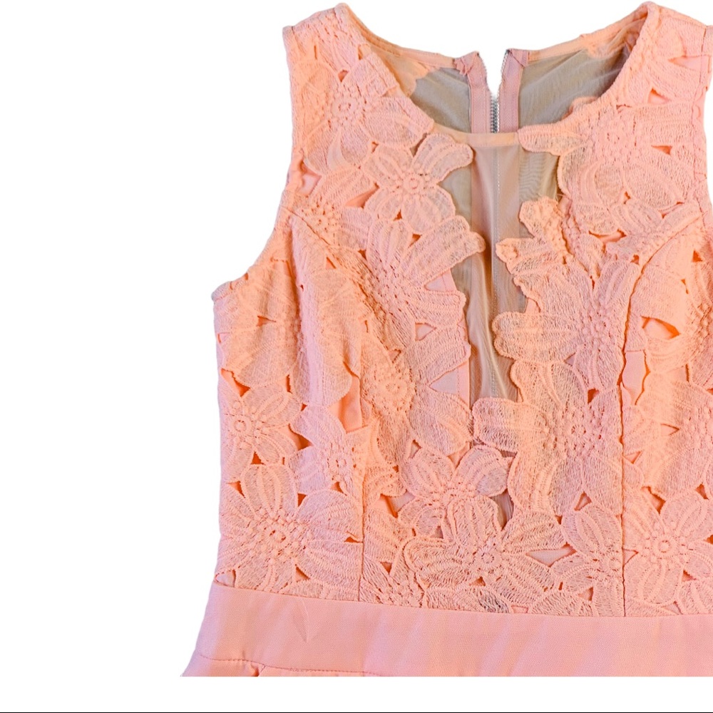 Tea & Cup Peach Sheer Mesh Lace Appliqué Romper S - Picture 4 of 13